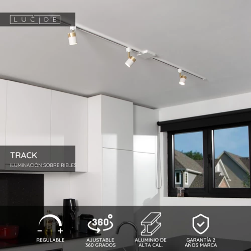 Lucide TRACK FLORIS Foco de riel - Sistema de carril monofásico / Iluminación con rieles - 1xGU10 -Blanco (Extensión) - USP